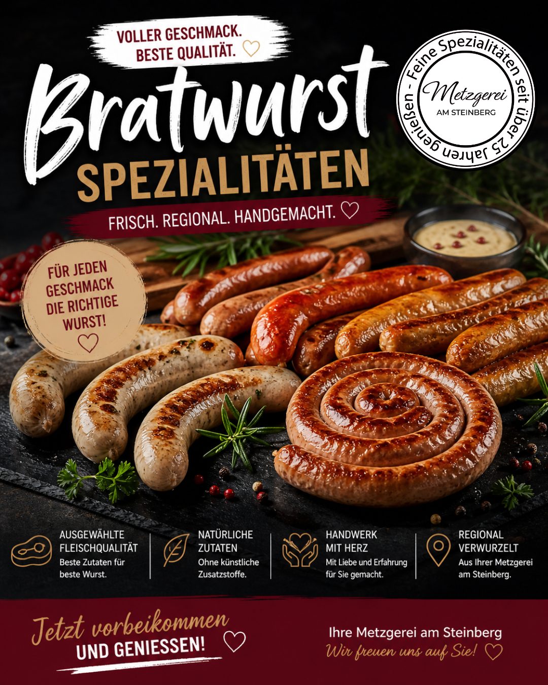 Metzgerei am Steinberg: Bratwurst-Spezialitäten